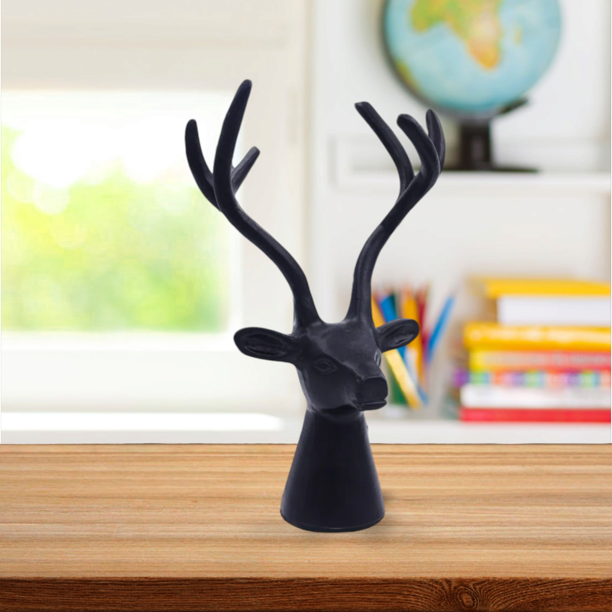 Black Aluminium Deer Head Showpiece for Table Décor & Gifting