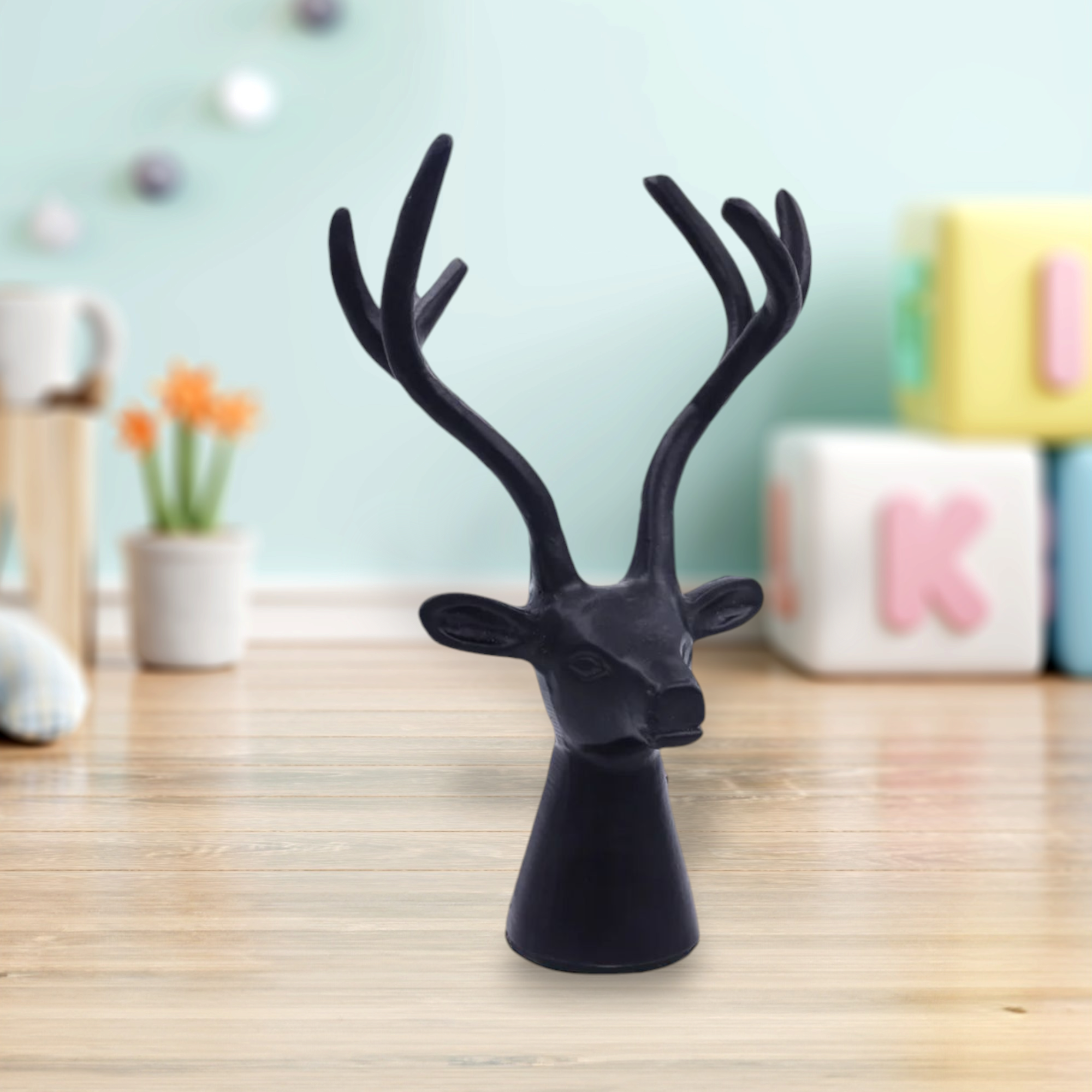 Black Aluminium Deer Head Showpiece for Table Décor & Gifting