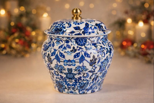 Blue & White Decorative Storage Jar with Lid