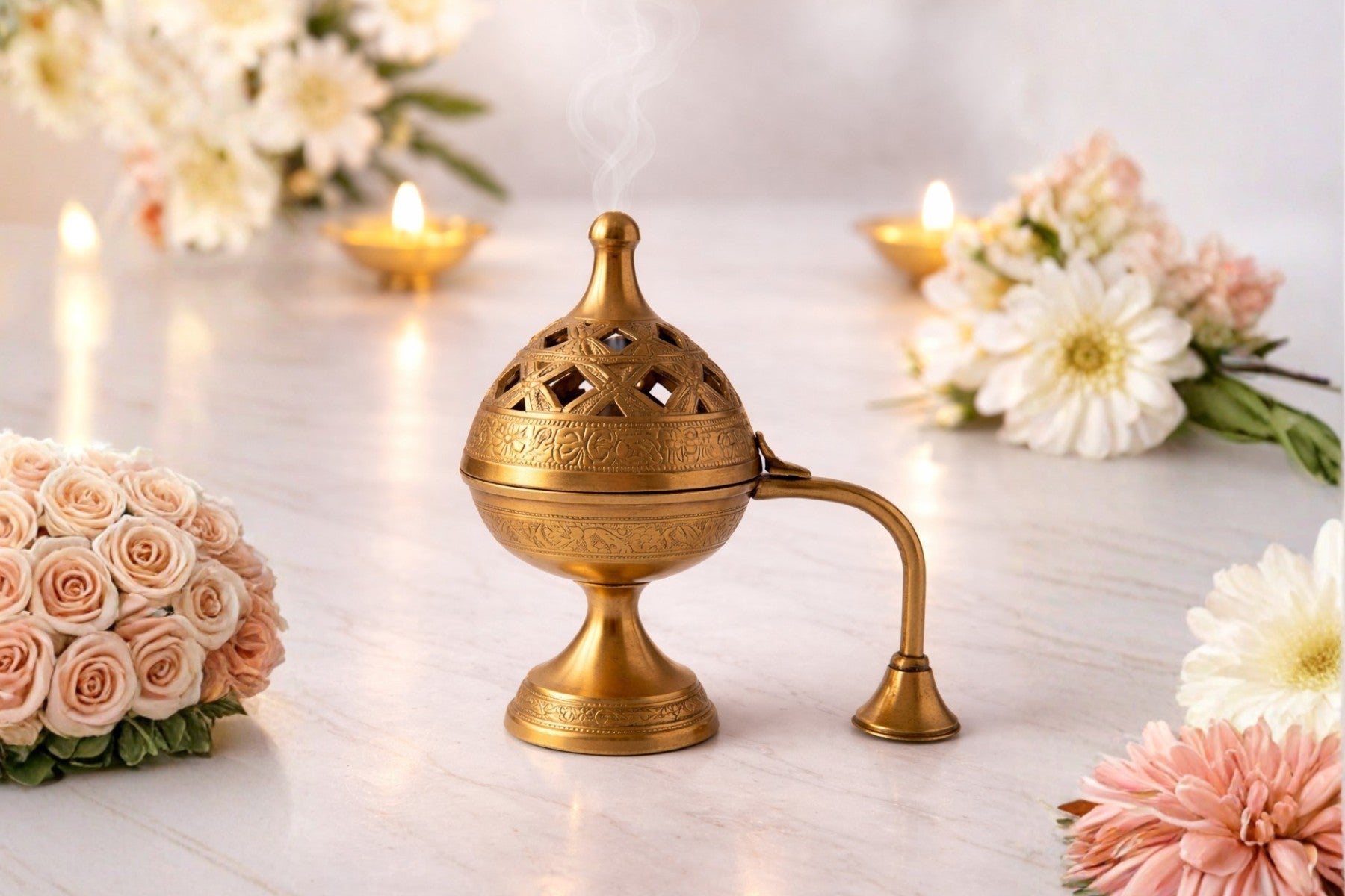 DECORATIVE BRASS DHOOPDAN, LUXURY POOJA ARTICLES FOR GIFTING, LOBAN FOR DIWALI & HOME DÉCOR