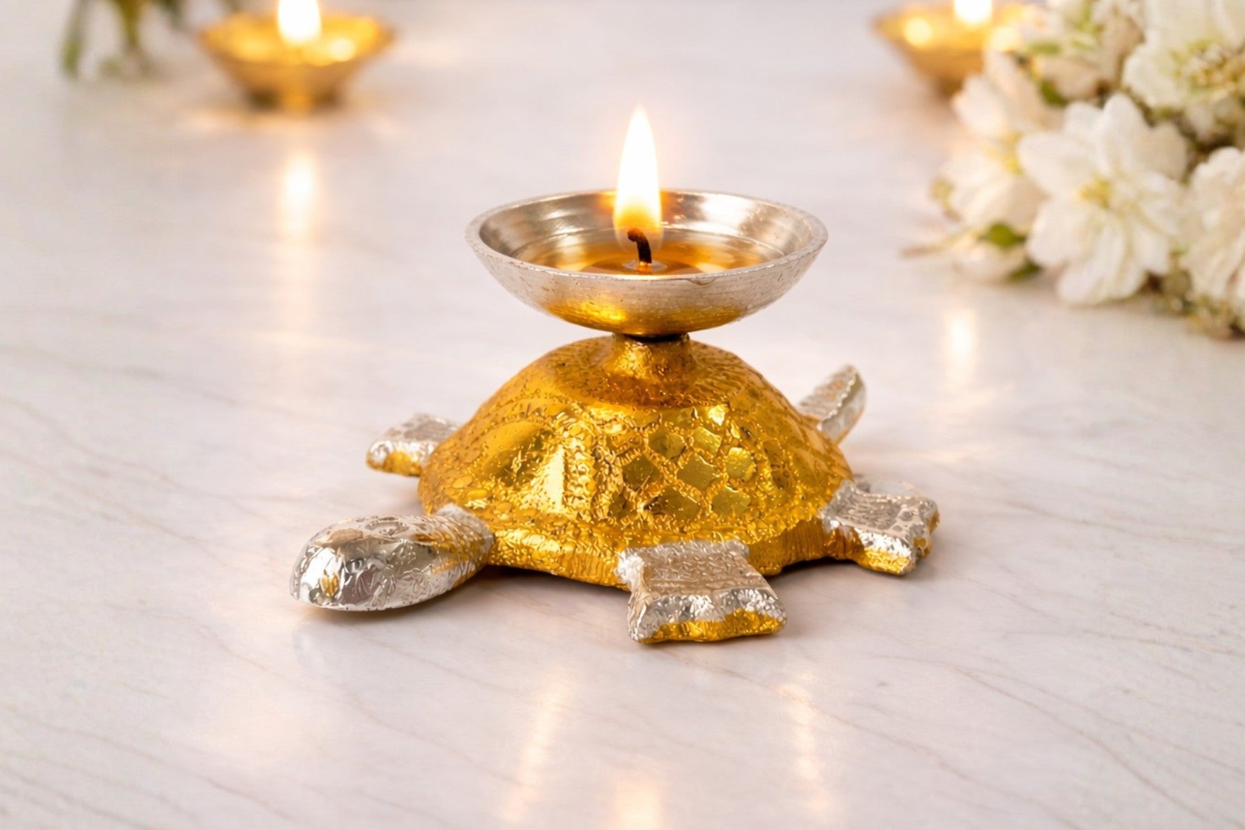 Luxury Metal Tortoise Diya (Kachhua Deepak) for Pooja, Diwali Gifting & Vaastu Decor
