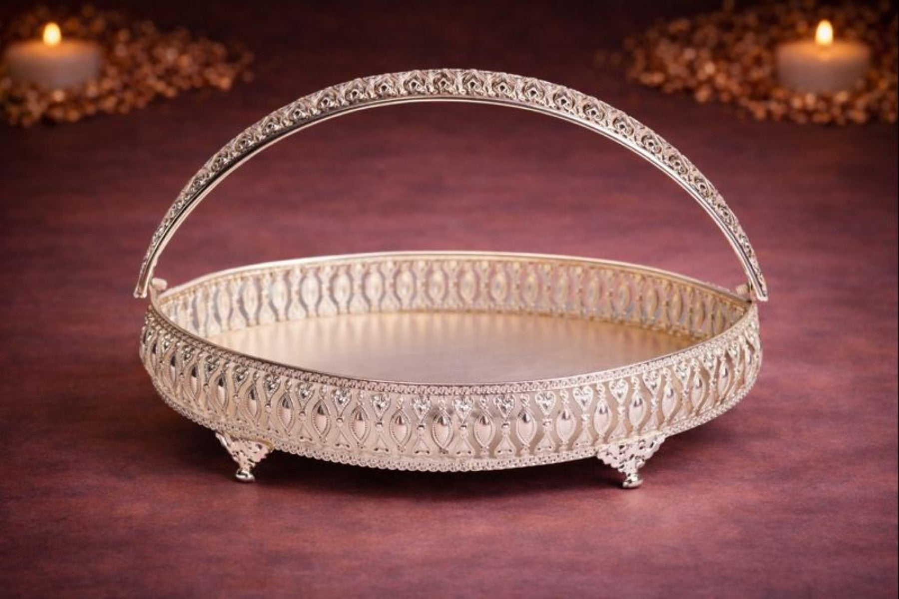 HAMPER TRAY WITH HANDLE IN BARFI SHAPE FOR DÉCOR, GIFTING, TROUSSEAU & RETURN-FAVOUR PACKING (36cm Length)