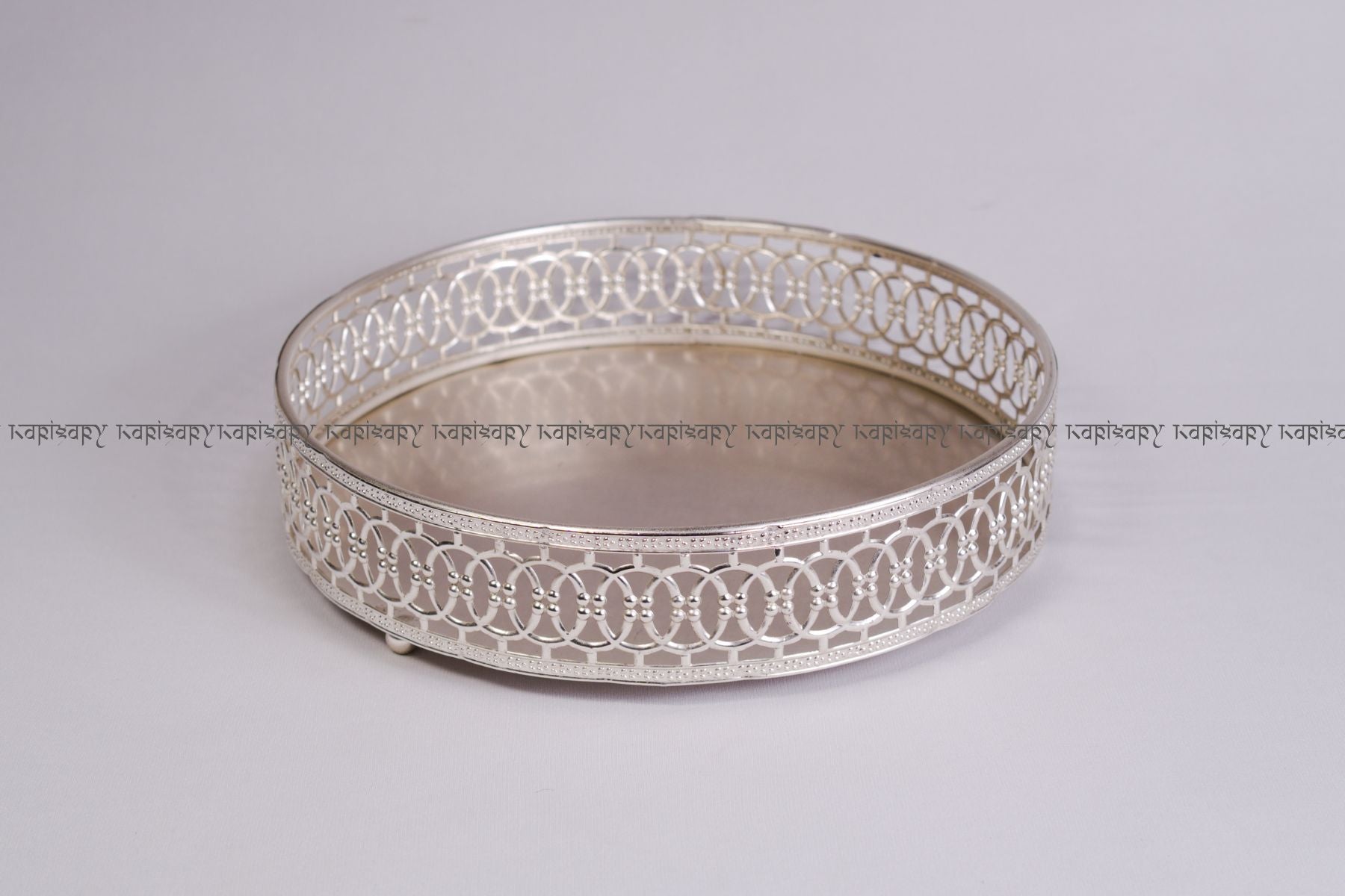 ROUND ACCENT TRAY WITH MIRROR & UNITY BORDER FOR GIFTING, TROUSSEAU PACKING, DECOR (25cm diameter)