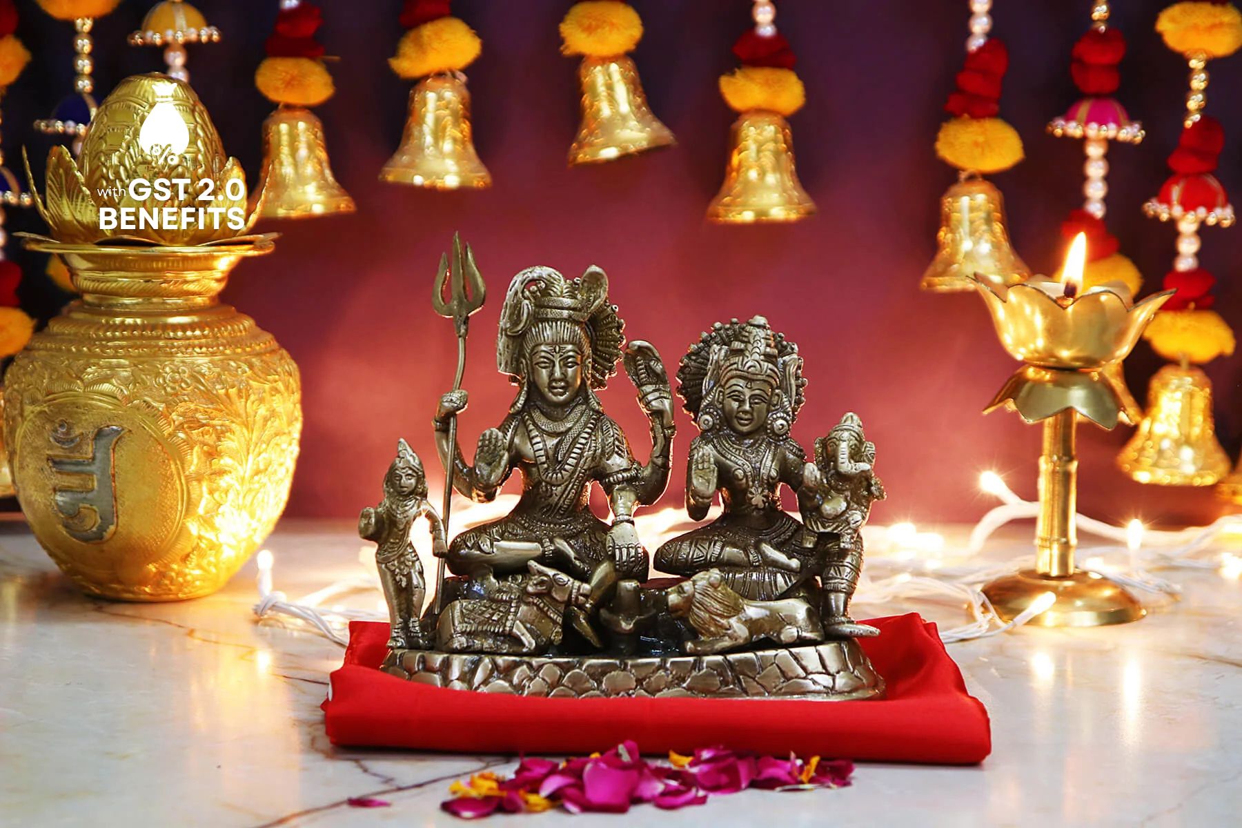 BRASS SUPERFINE ANTIQUE SHIV PARIVAAR MOORTI/IDOL/STATUE 7 INCH