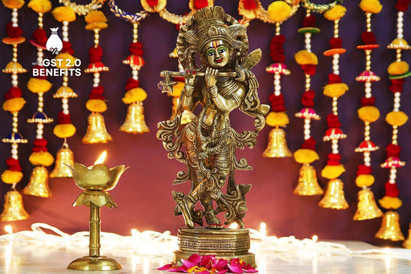 BRASS SUPERFINE GOD KRISHNA IDOL/MOORTI 14 inch