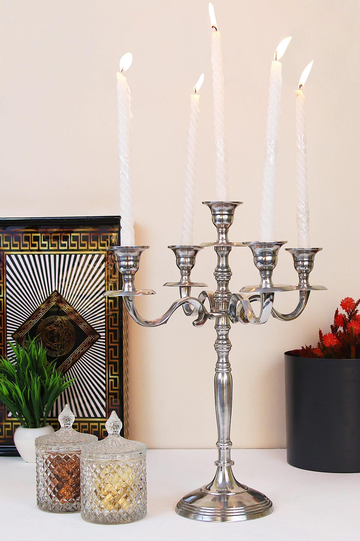 5 ARMS CANDLE STAND/ CANDELABRA IN SILVER for DECOR & GIFTING