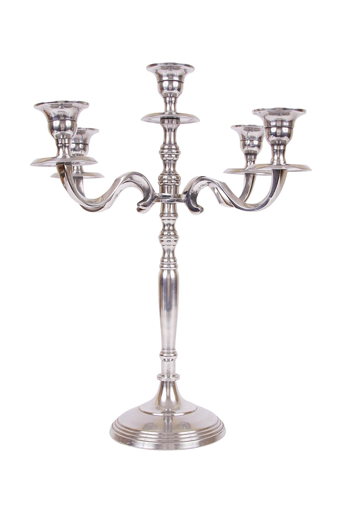 5 ARMS CANDLE STAND/ CANDELABRA IN SILVER for DECOR & GIFTING