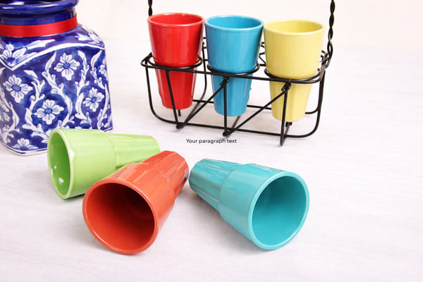 Ceramic Chai Glass Set with Stand – Set of 6