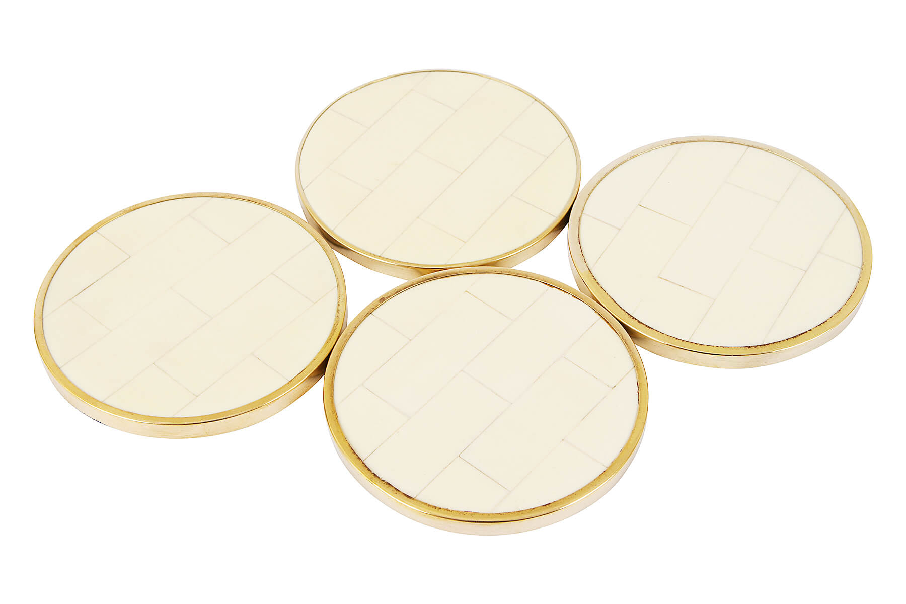 Resin White Coasters with Golden Border – Set of 4