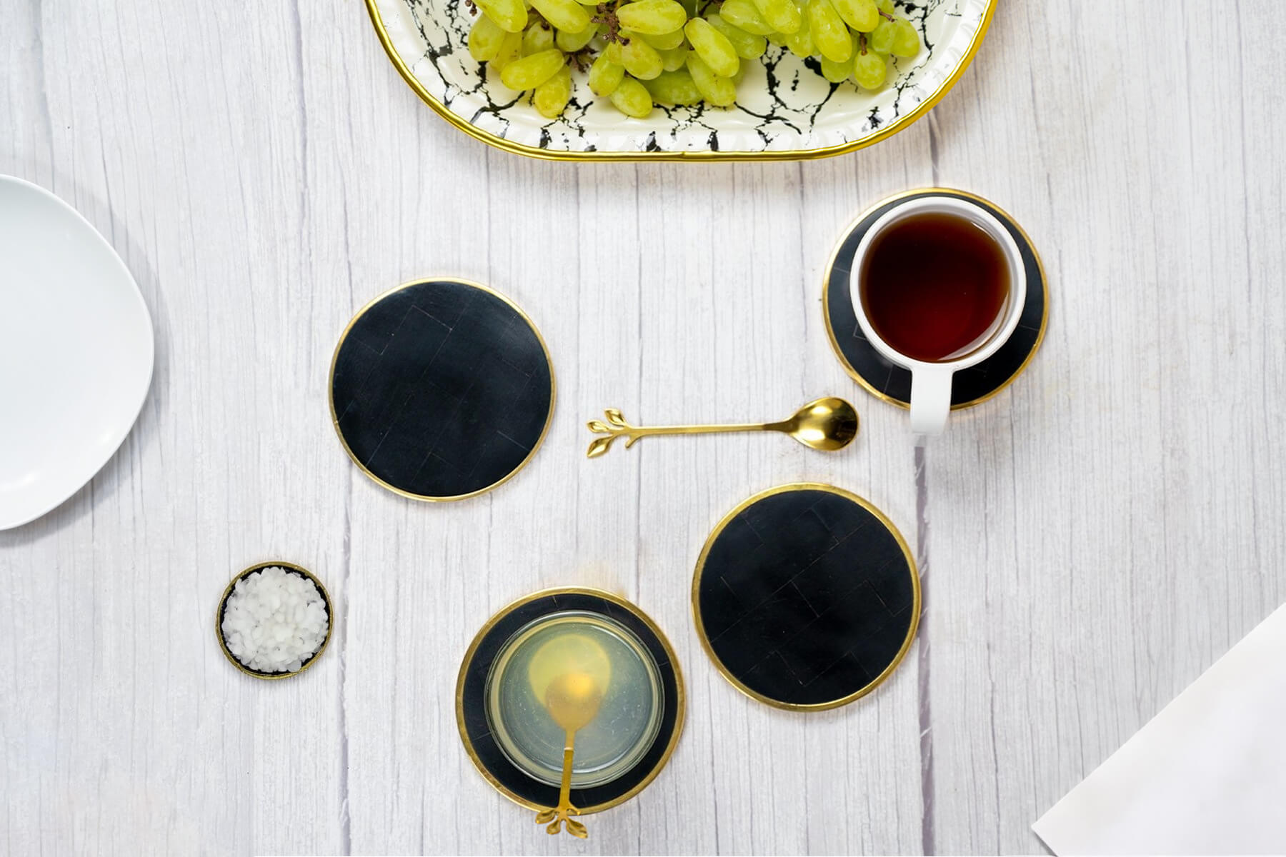 Resin Black Coasters with Golden Border – Set of 4