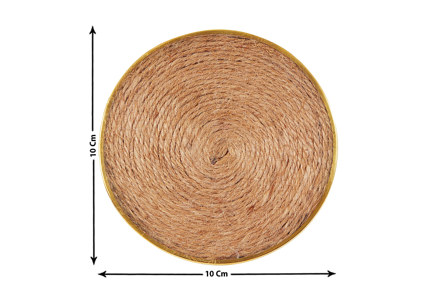 WOODEN COASTERS SET OF 4 WITH GOLDEN BORDER/ SWIRL JUTE DETAILING