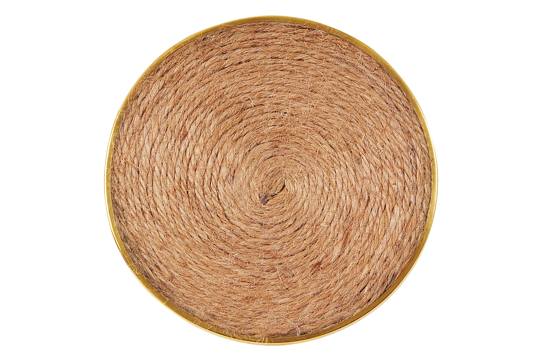 WOODEN COASTERS SET OF 4 WITH GOLDEN BORDER/ SWIRL JUTE DETAILING