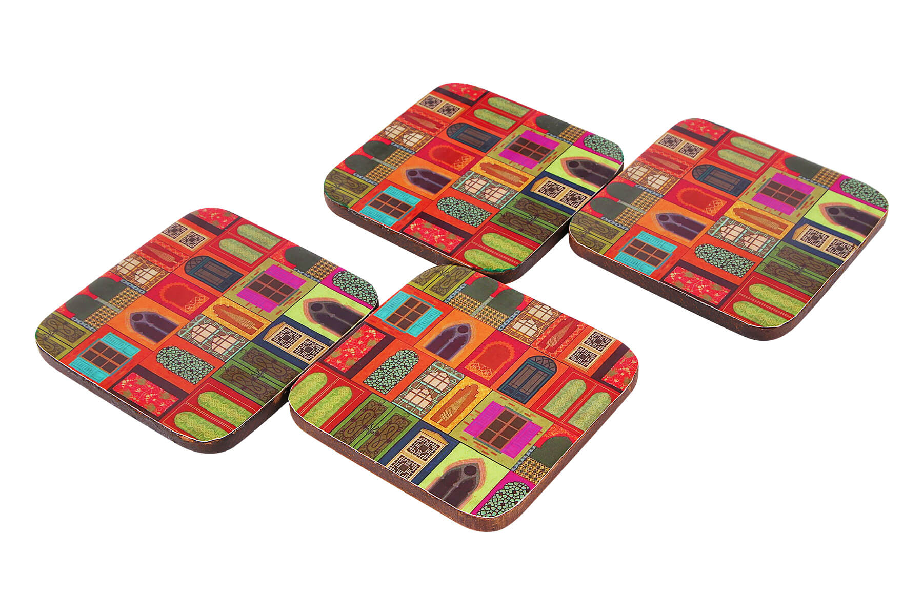 WOODEN COASTERS SET OF 4/ MUGHAL DOORS PRINT