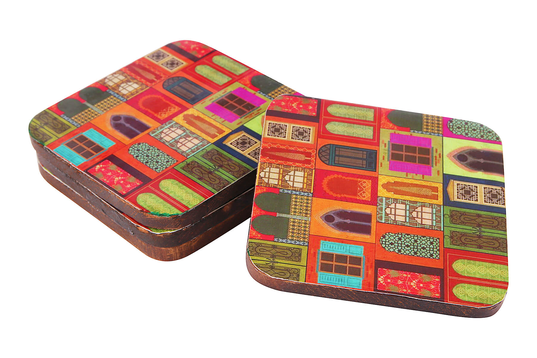 WOODEN COASTERS SET OF 4/ MUGHAL DOORS PRINT