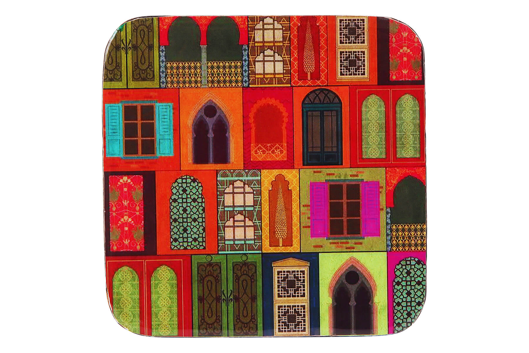 WOODEN COASTERS SET OF 4/ MUGHAL DOORS PRINT