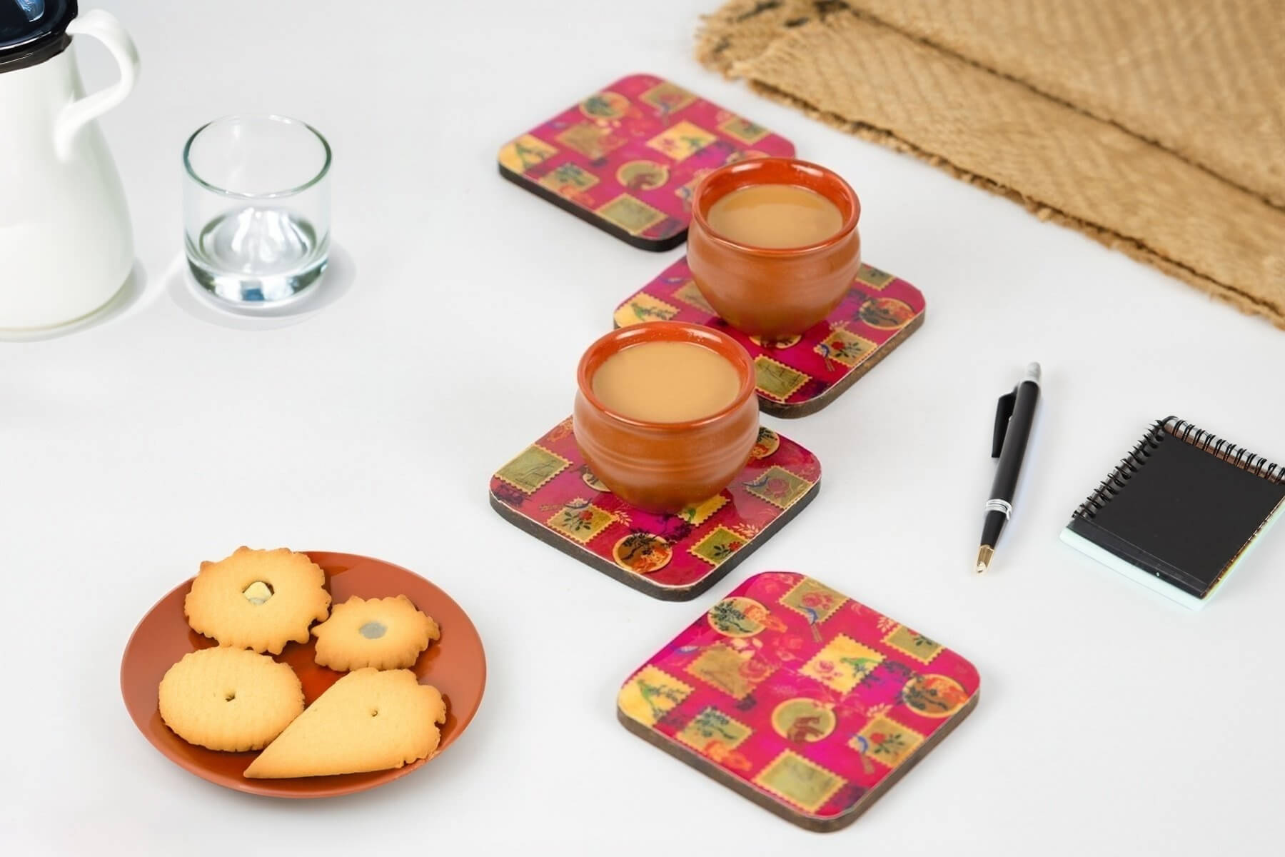 WOODEN COASTERS SET OF 4/ ANIMALS STAMP PRINT