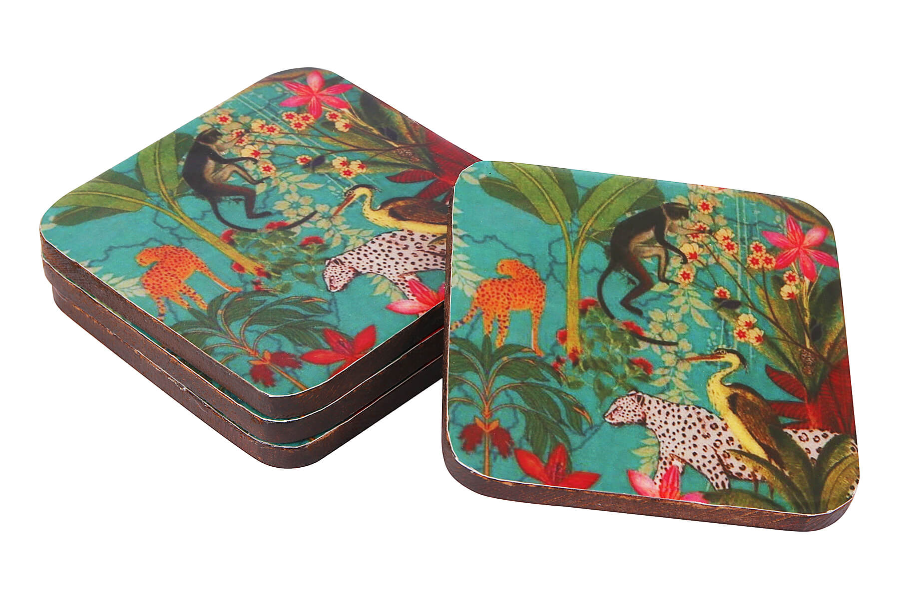 WOODEN COASTERS SET OF 4/ JUNGLE PRINT