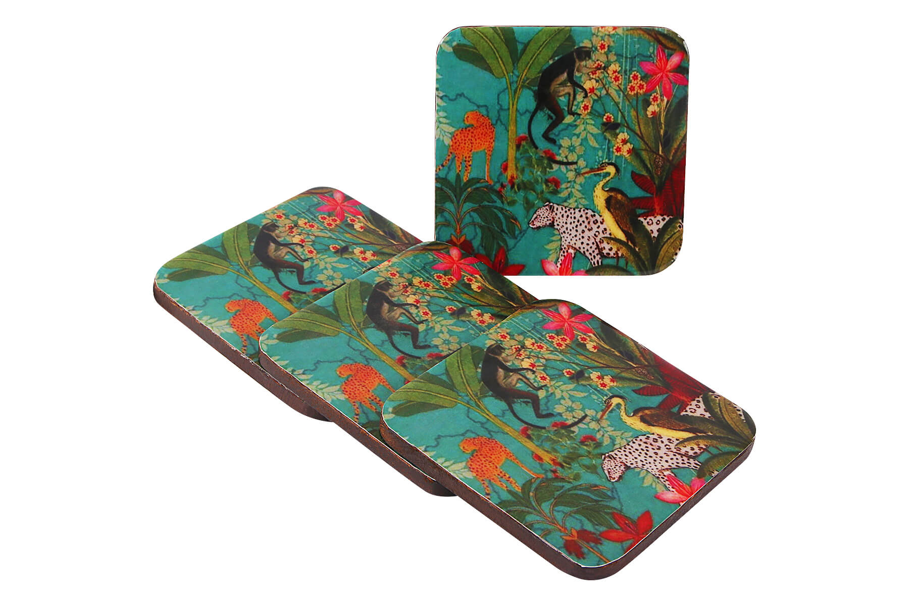 WOODEN COASTERS SET OF 4/ JUNGLE PRINT