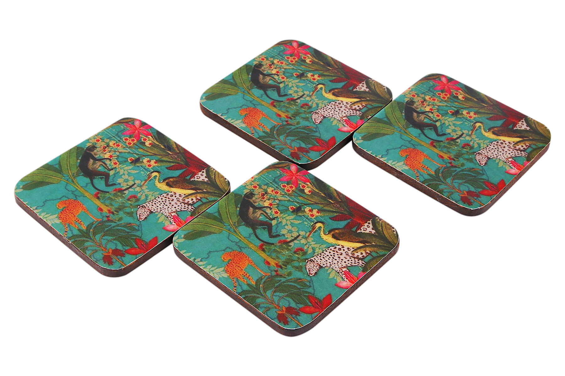 WOODEN COASTERS SET OF 4/ JUNGLE PRINT