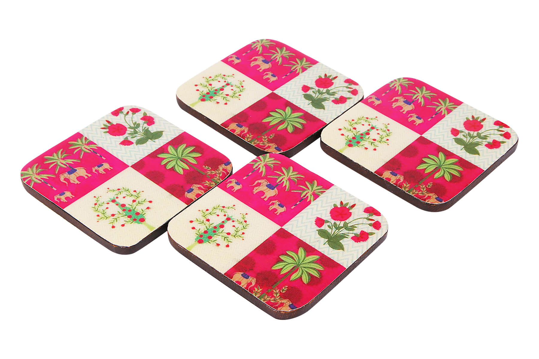 WOODEN COASTERS SET OF 4/ BLOCKS PRINT