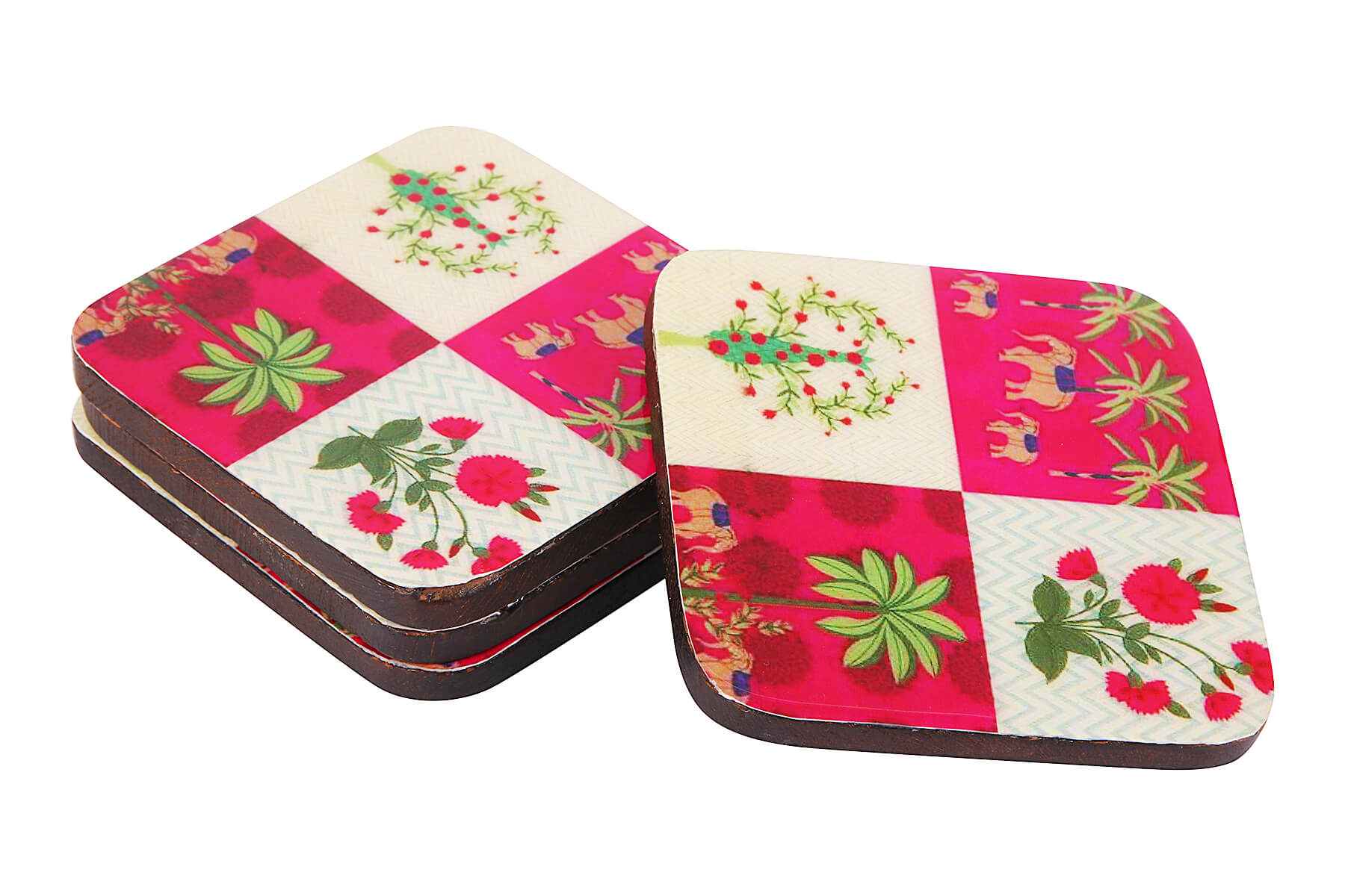 WOODEN COASTERS SET OF 4/ BLOCKS PRINT