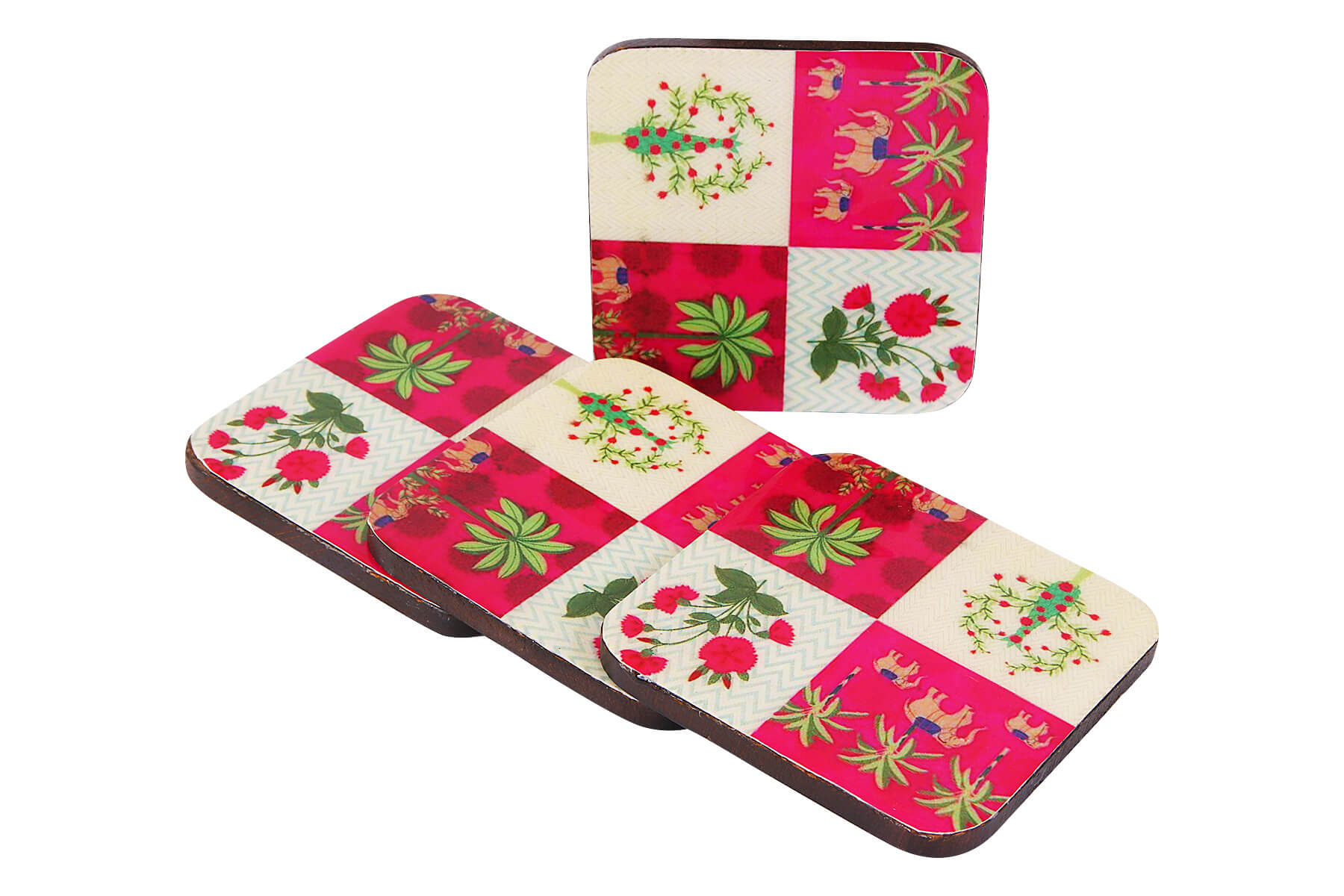 WOODEN COASTERS SET OF 4/ BLOCKS PRINT