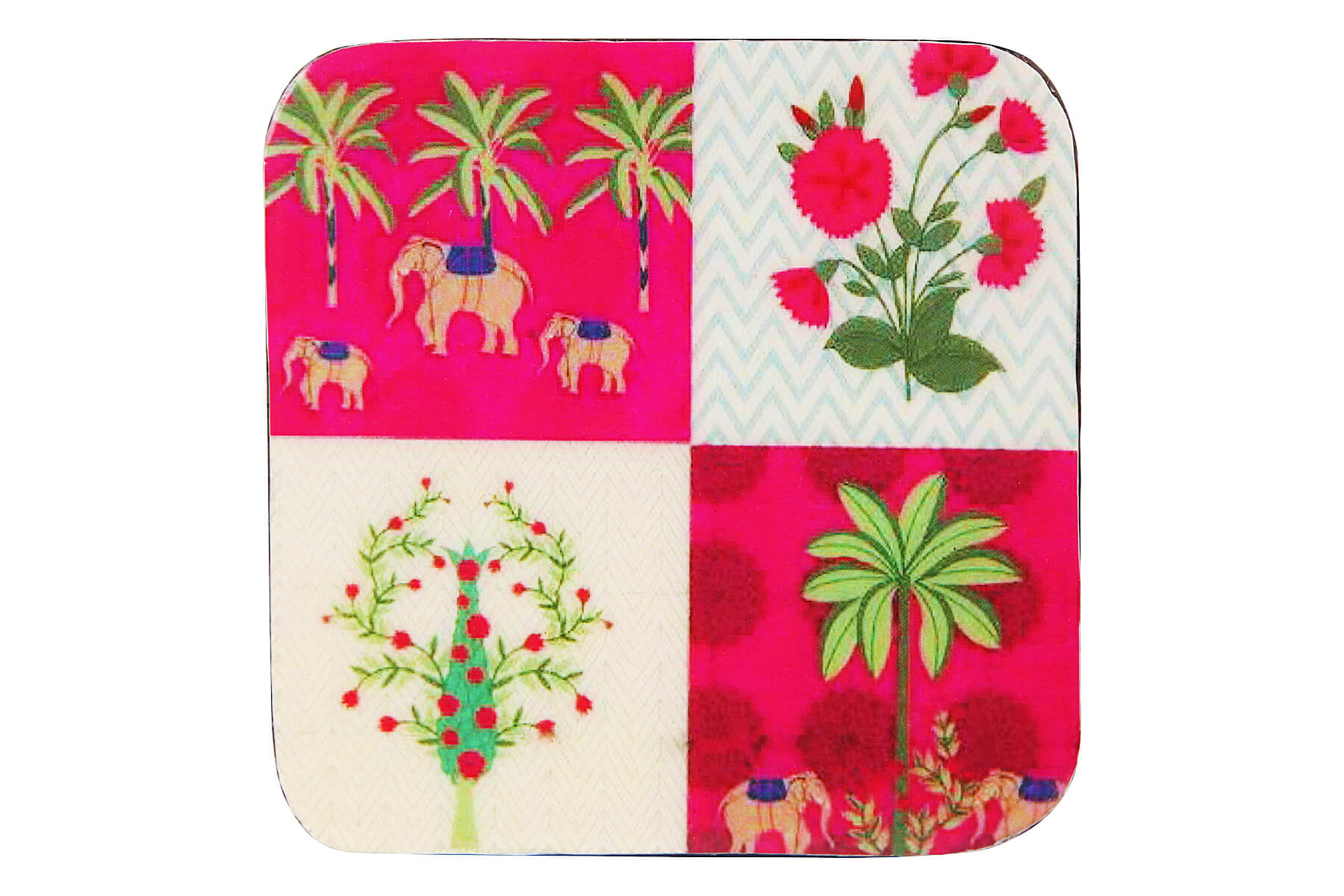 WOODEN COASTERS SET OF 4/ BLOCKS PRINT