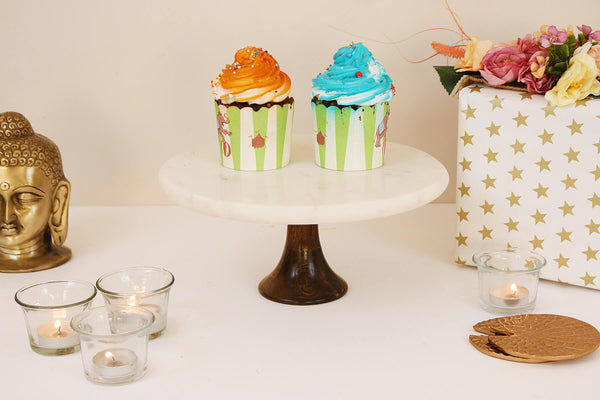 Marble Cake Stand with Wooden Base