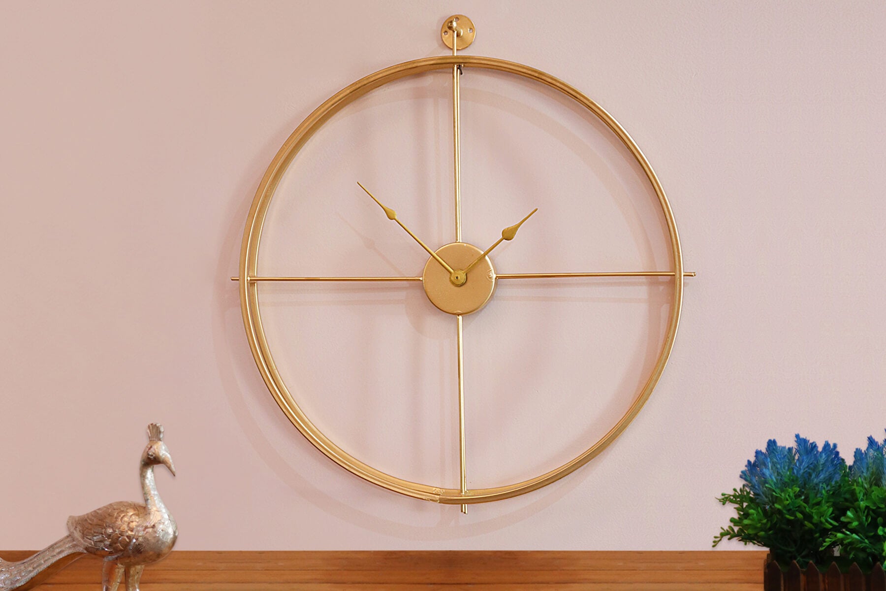 GOLDEN METAL DOUBLE RIM LARGE SIZE WALL CLOCK