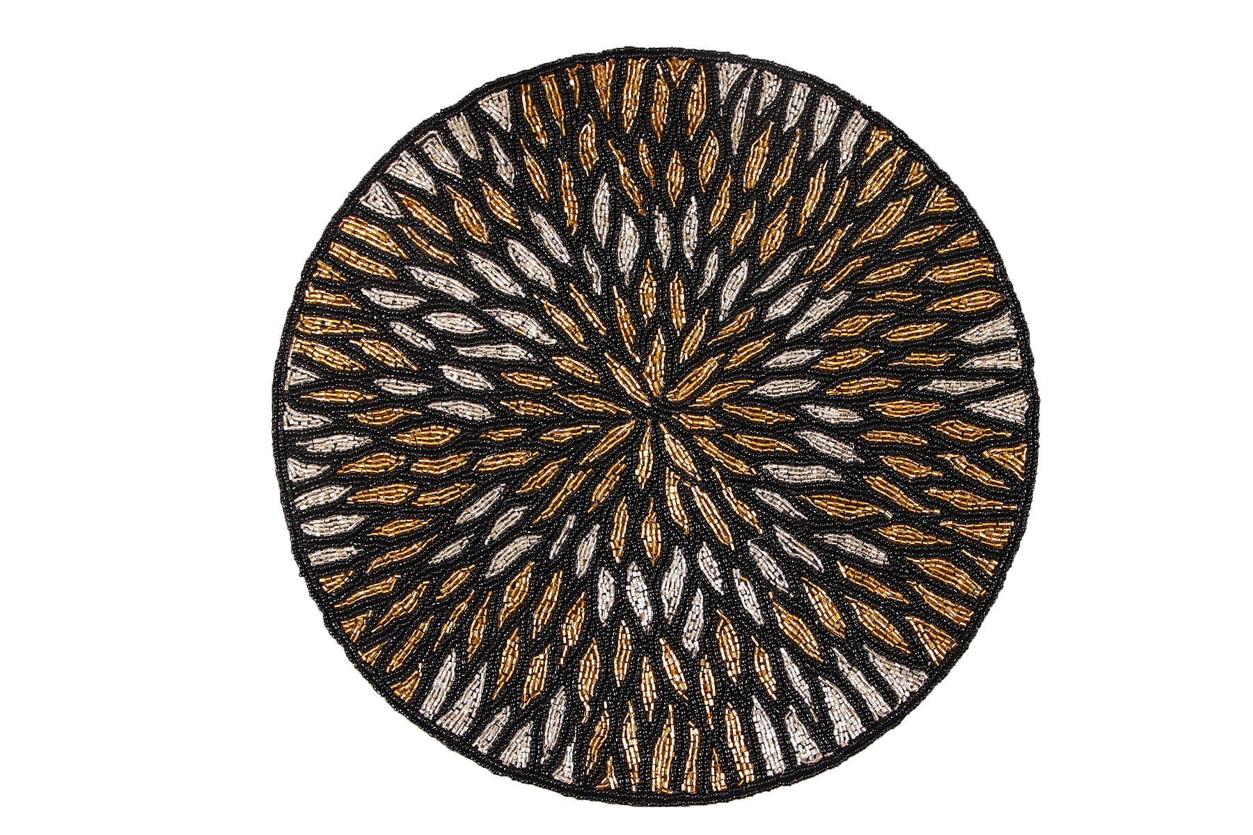 HANDMADE BEADED ROUND BLACK PLACEMATS/DINING MATS 38cm (Set of 2)