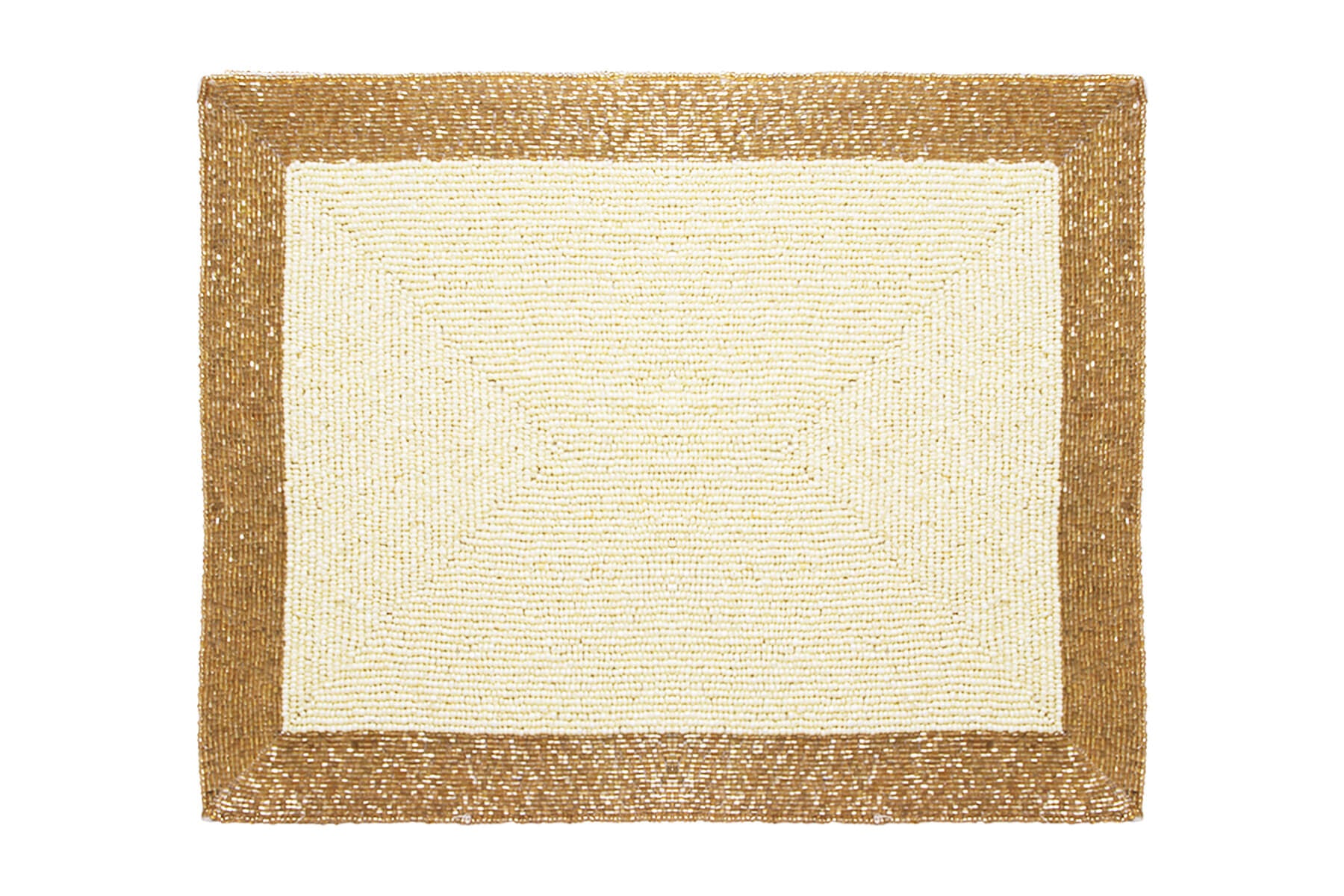 HANDMADE BEADED IVORY PLACEMATS/DINING MATS WITH GOLDEN BORDER 41cm (Set of 2)