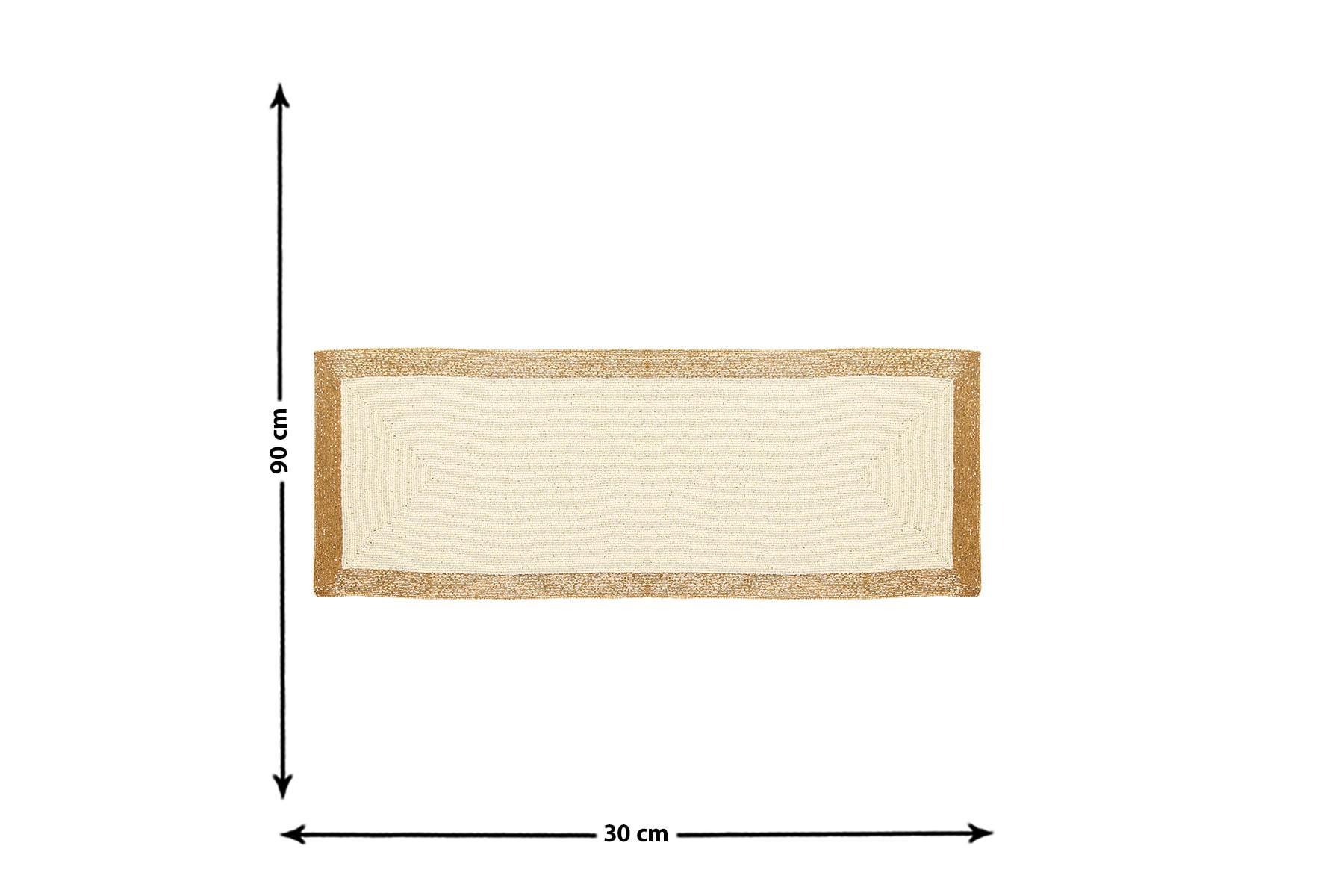 HANDMADE BEADED IVORY RUNNER WITH GOLDEN BORDER 90cm