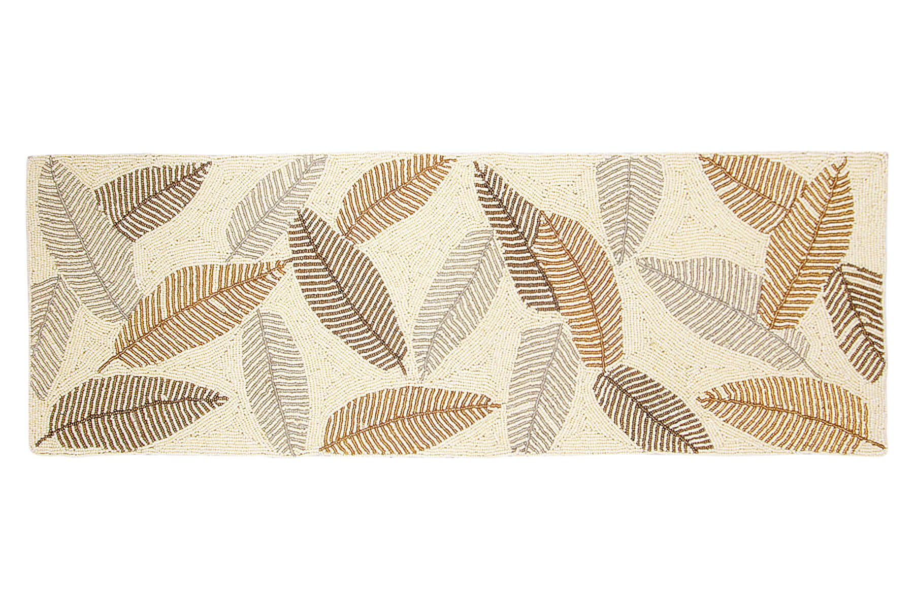 HANDMADE BEADED IVORY RUNNER WITH LEAVES PATTERN 90cm