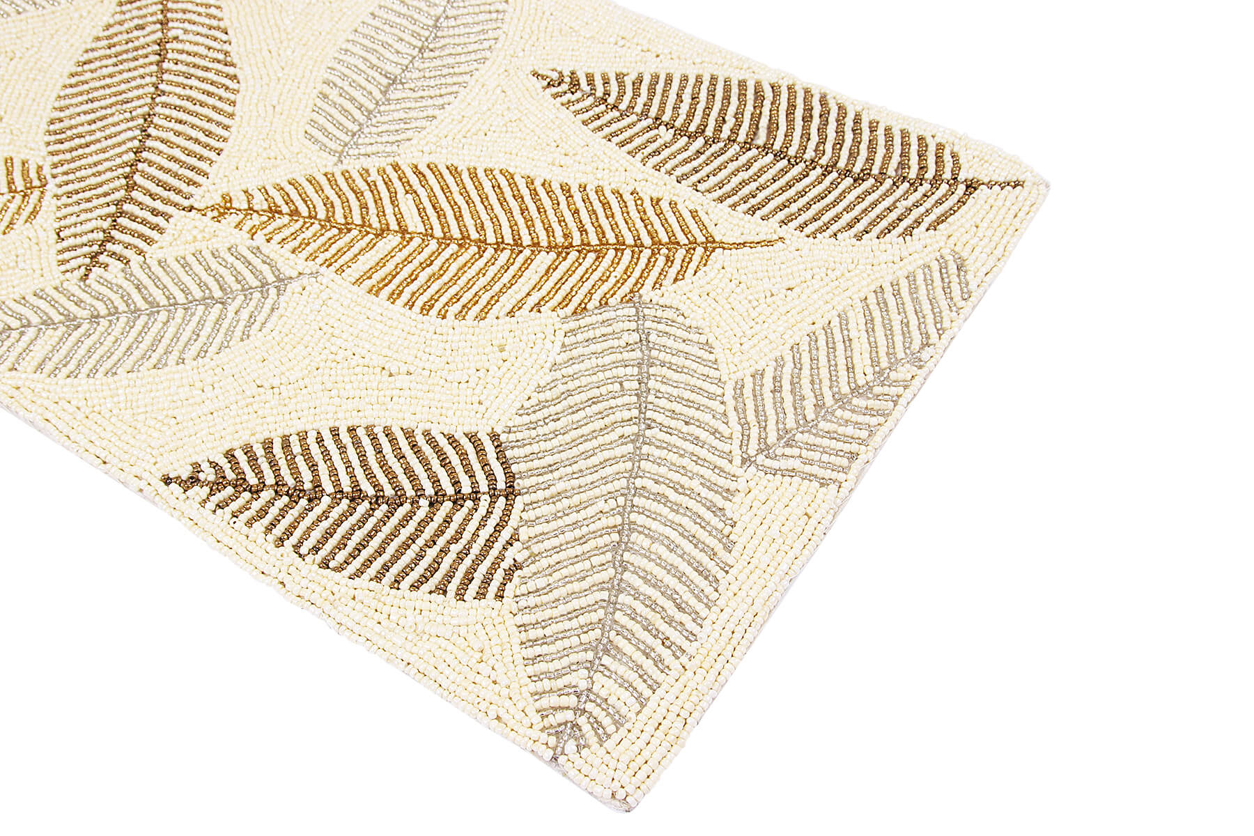 HANDMADE BEADED IVORY RUNNER WITH LEAVES PATTERN 90cm