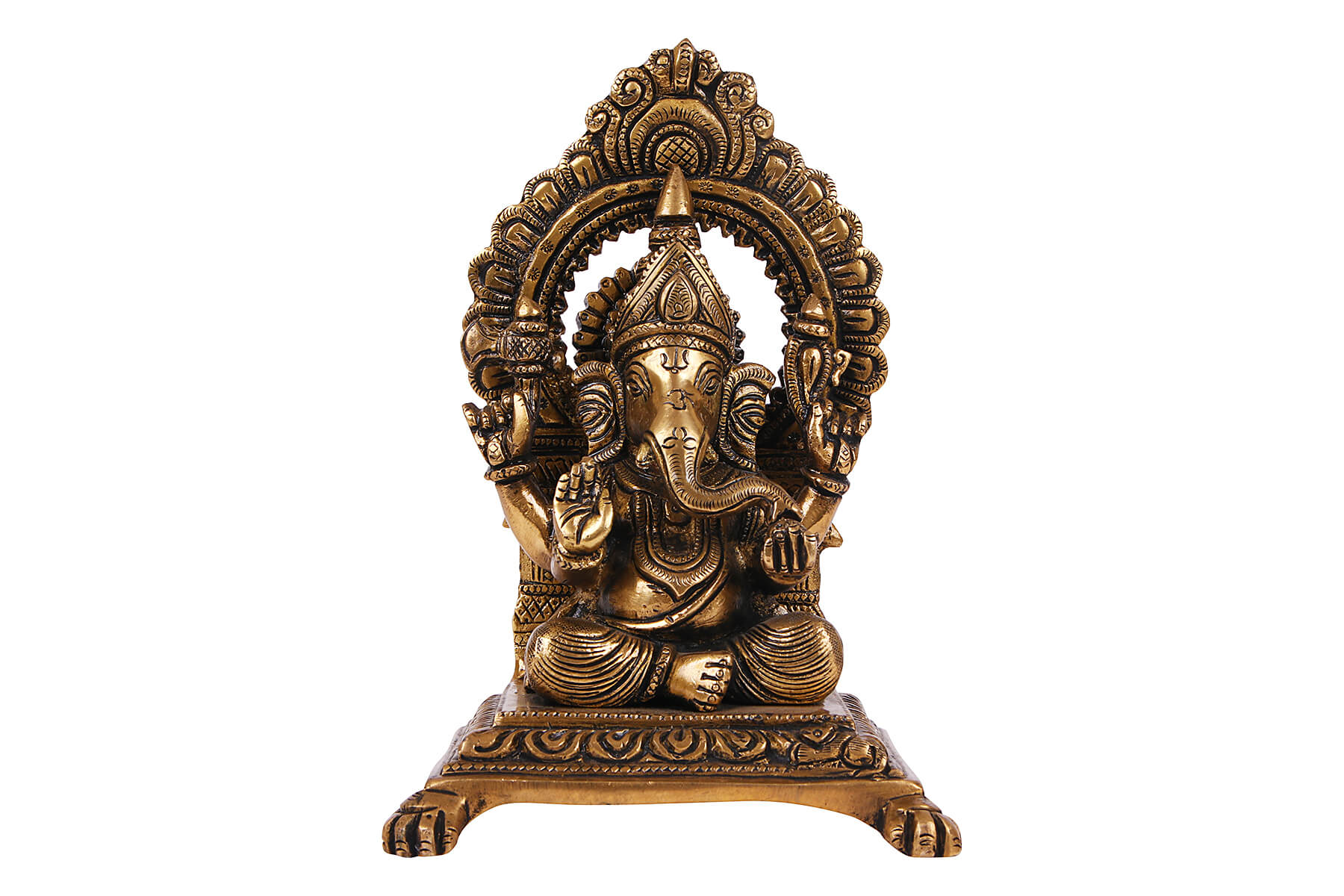 BRASS SUPERFINE ANTIQUE GOLD GANESH JI MOORTI/IDOL/STATUE 7 INCH