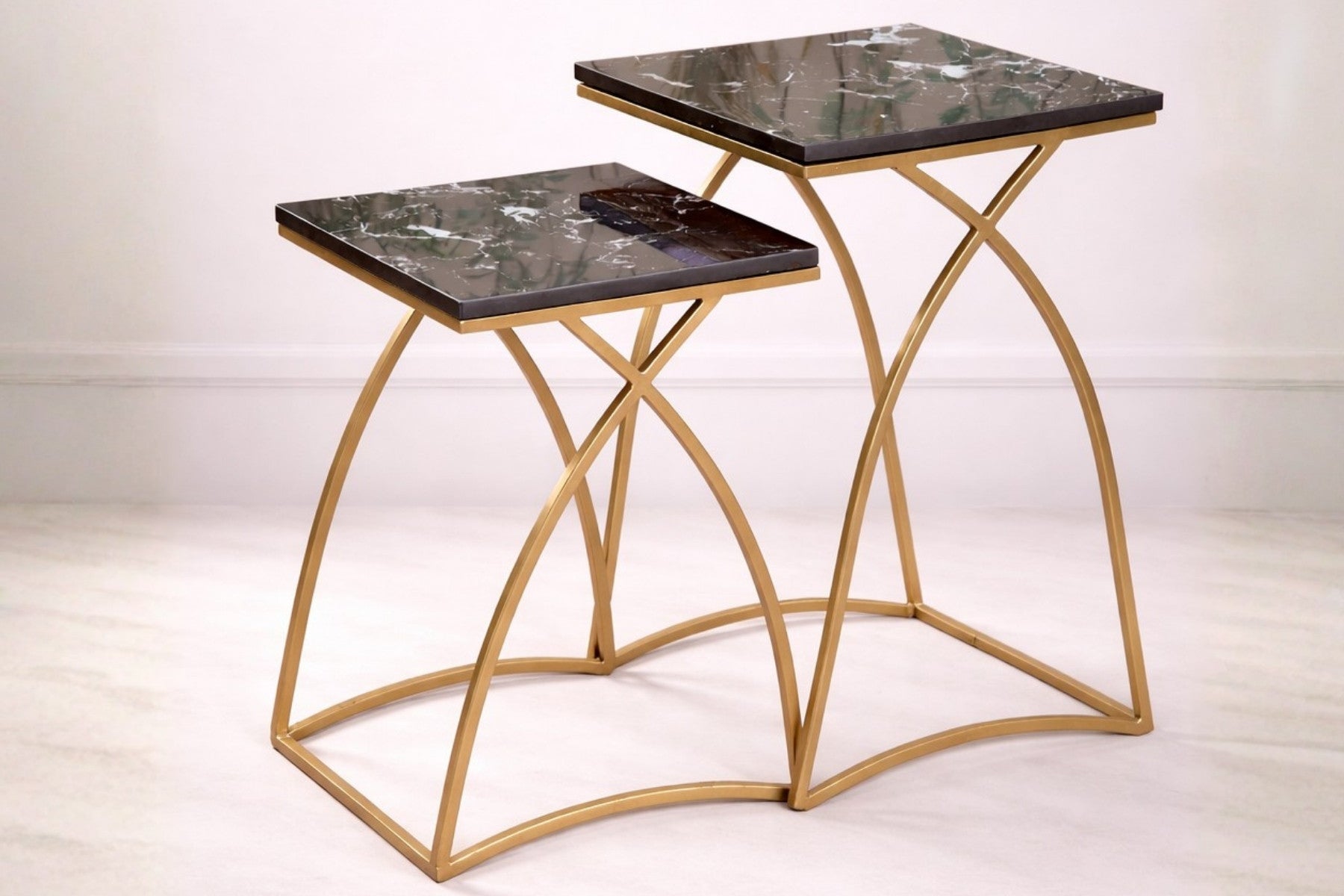 GOLDEN FRAME WITH BLACK TOP TABLES (Pack of 2 tables)
