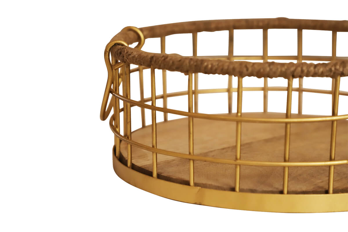 WOODEN HAMPER BASKET WITH JUTE DETAILING