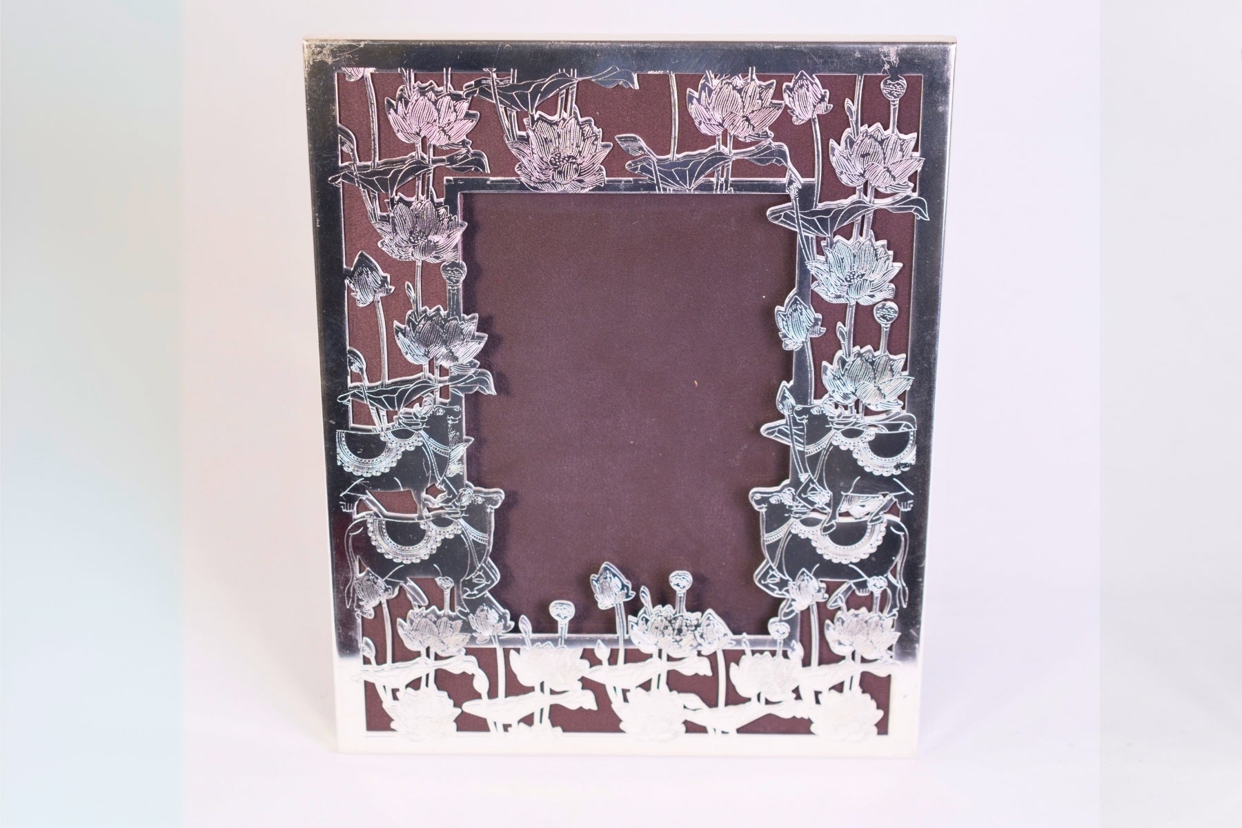 LOTUS & COW DESIGN SILVER PHOTO FRAME FOR GIFTING AND HOME DÉCOR (LARGE)