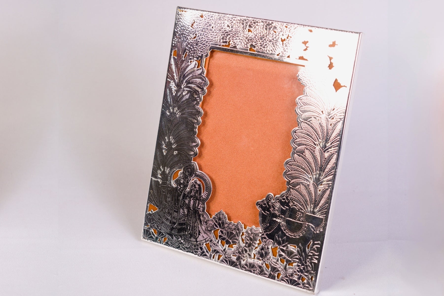 SILVER PHOTO FRAME (RADHA KRISHNA & COW DESIGN) FOR GIFTING AND HOME DÉCOR (LARGE)