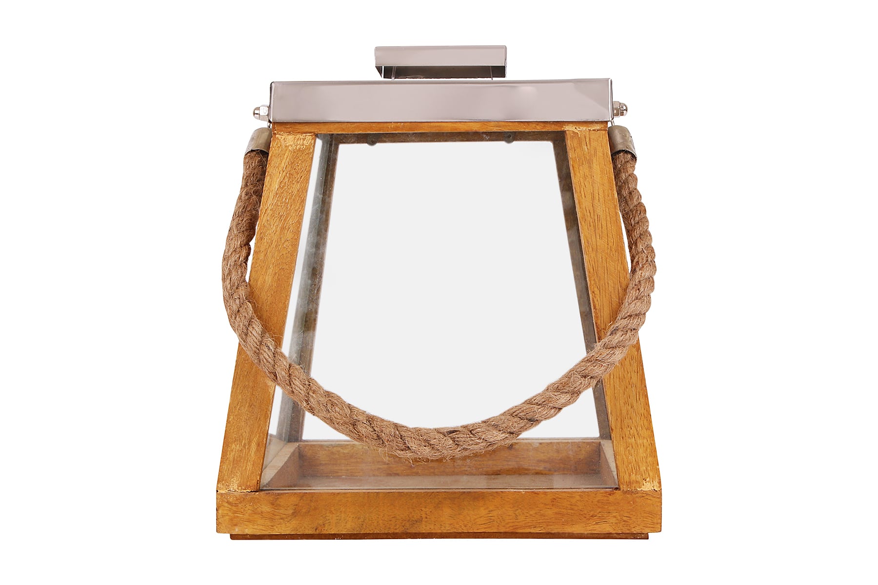 Wooden Lantern/ Candle Holder/ Tapered Shape/ Metal Lid With Rope