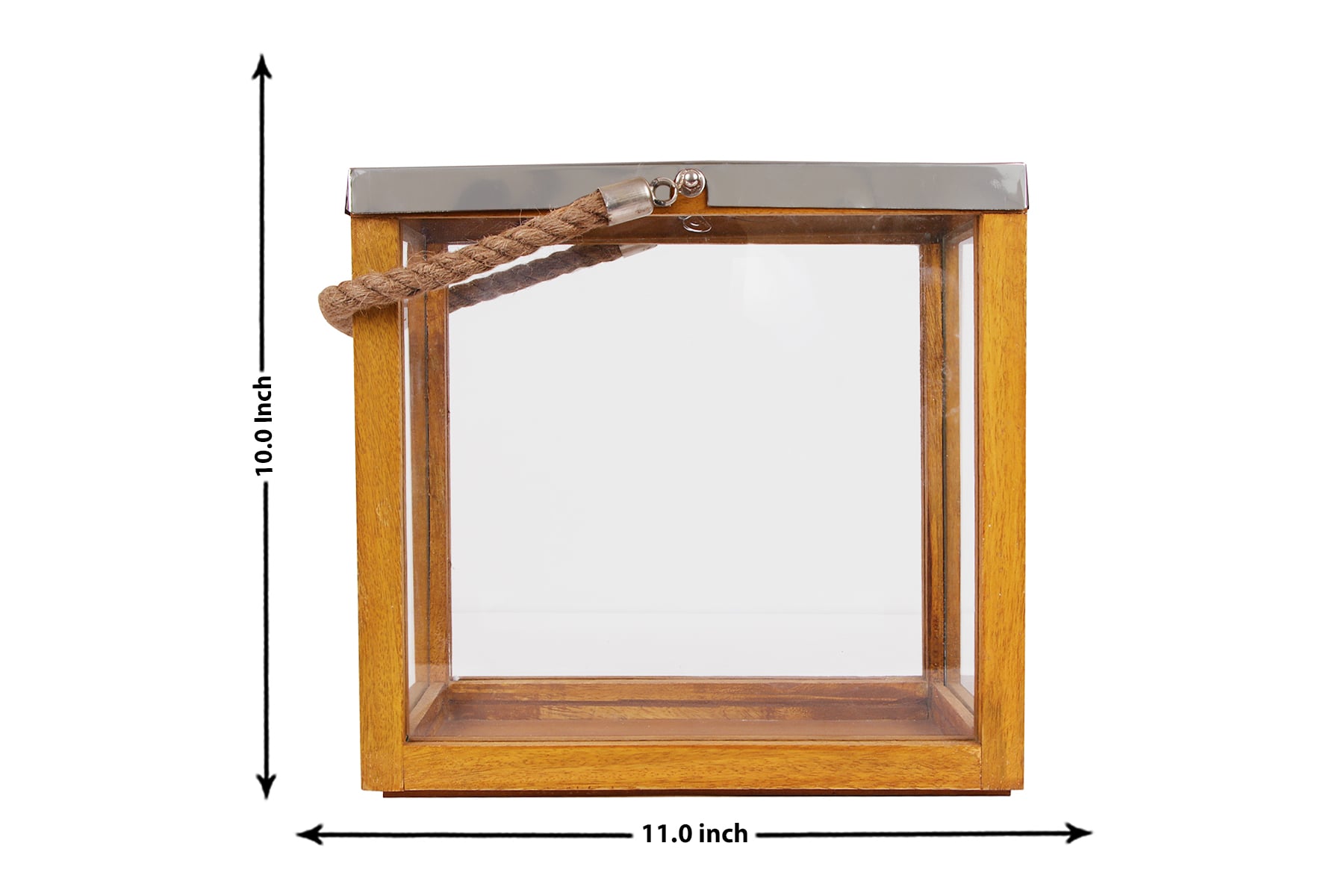 Wooden Lantern/ Candle Holder/ Box Shape/ Metal Lid With Rope