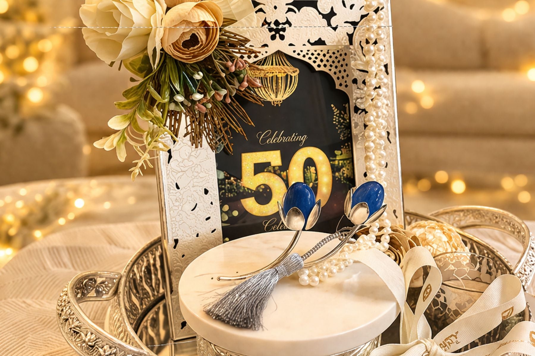 Luxury Silver-Plated Hamper Set with Designer Photo Frame & Marble Jar