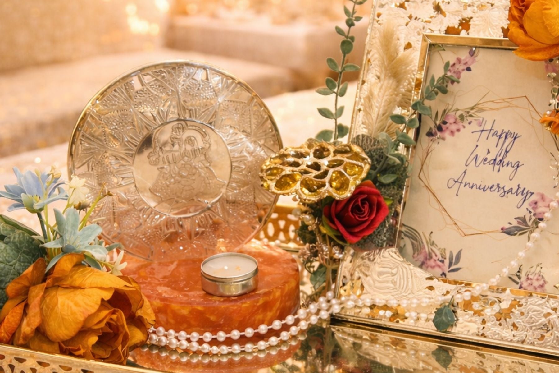 Luxury Silver-Plated Radha Krishna Wedding Hamper Set with Mirror Tray & Designer Frame