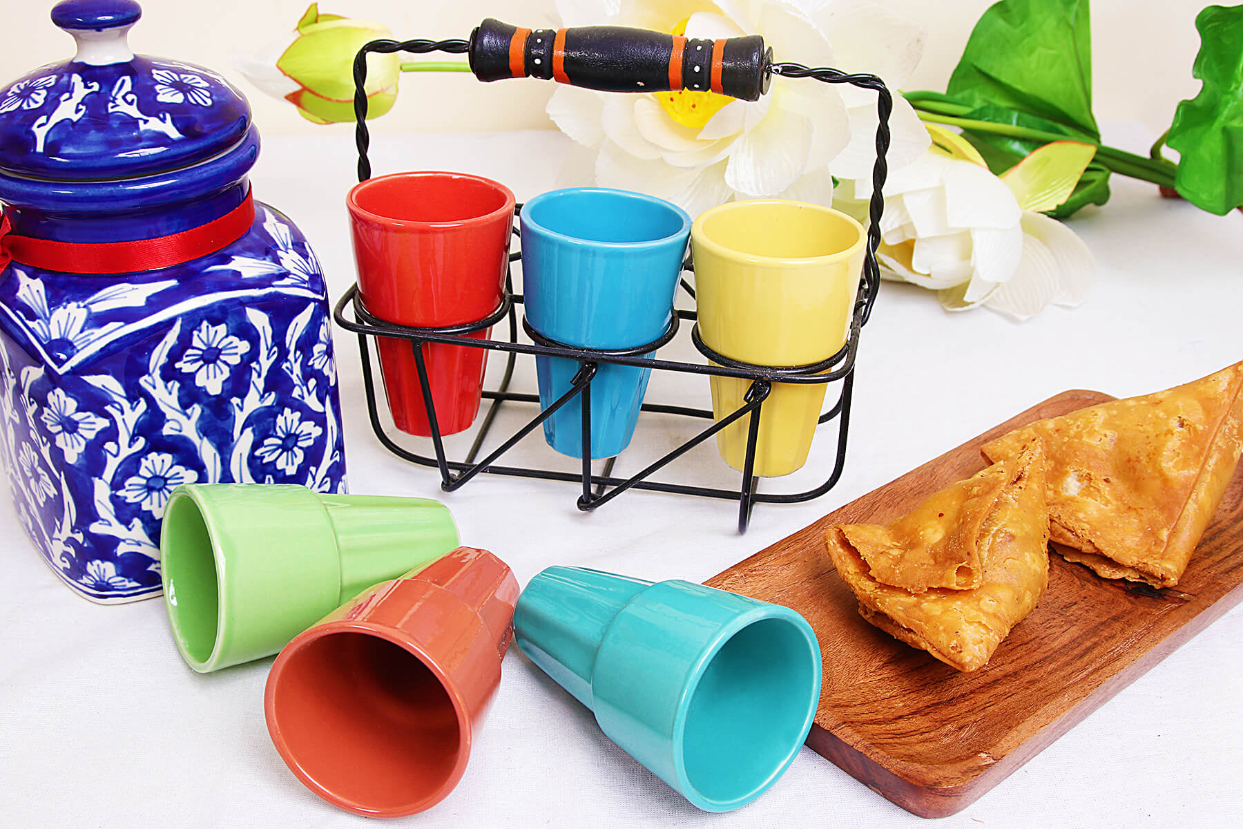 CERAMIC CHAI GLASS WITH STAND (SET OF 6)