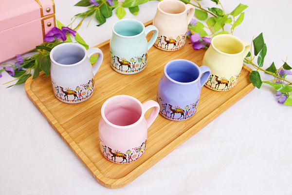 Elephant Motif Ceramic Chai Cups – Set of 6