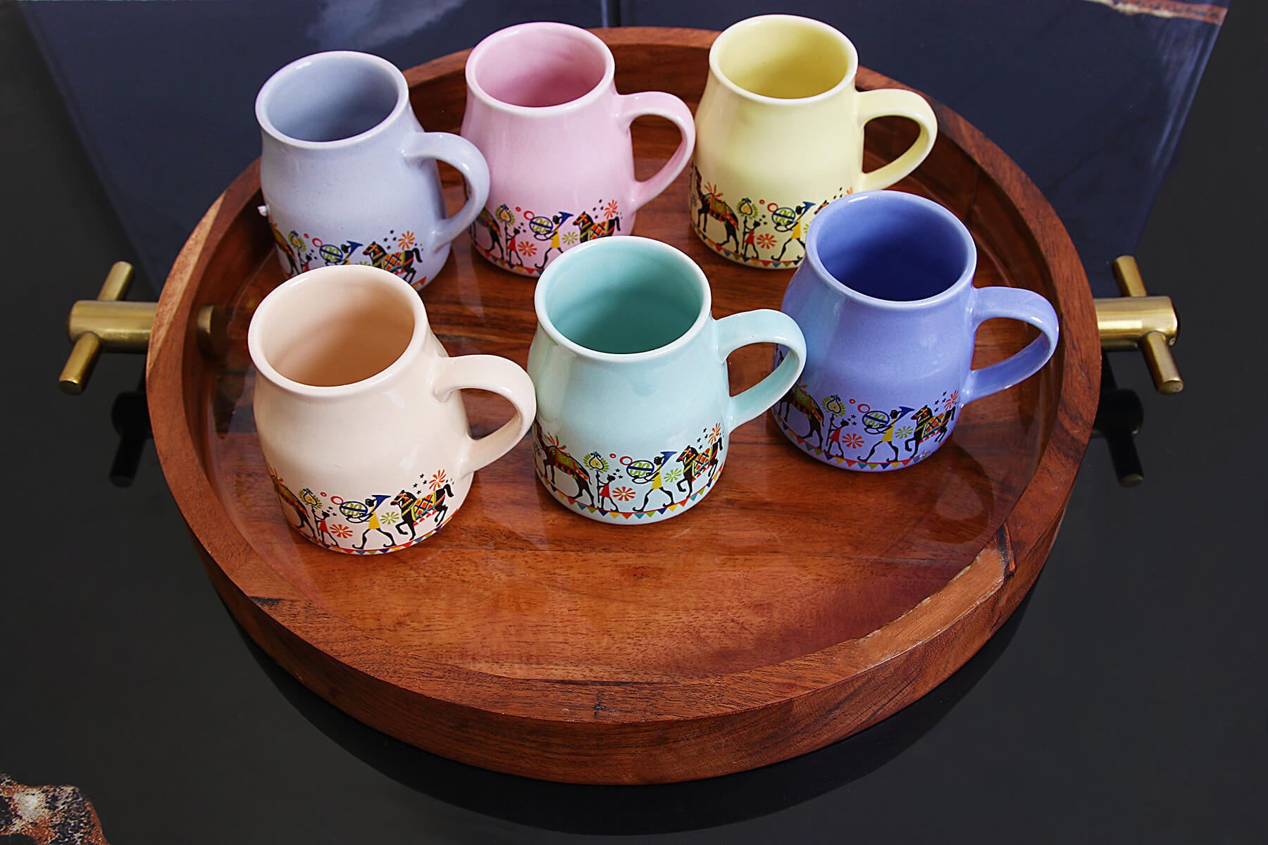 FLASK CHAI CUPS WITH ELEPHANT MOTIF (SET OF 6)