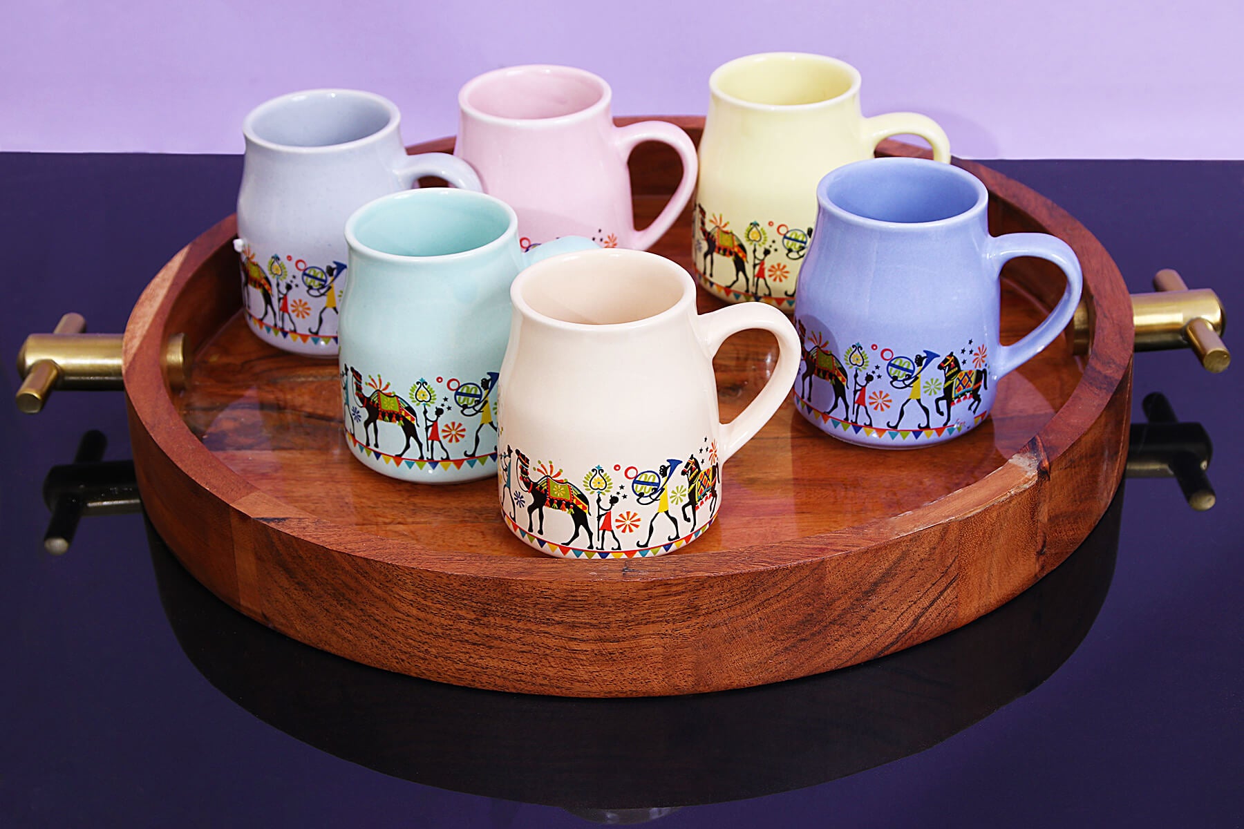 FLASK CHAI CUPS WITH ELEPHANT MOTIF (SET OF 6)