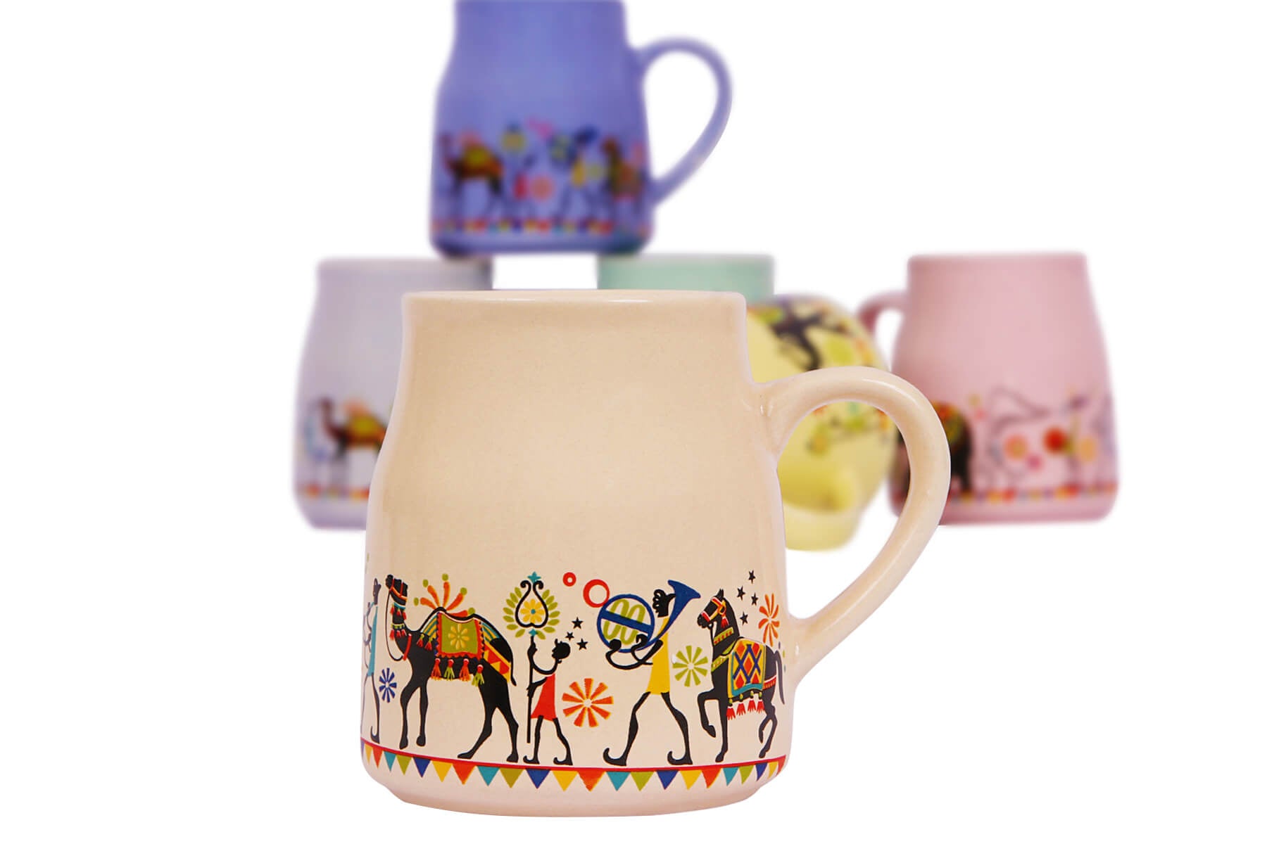 FLASK CHAI CUPS WITH ELEPHANT MOTIF (SET OF 6)