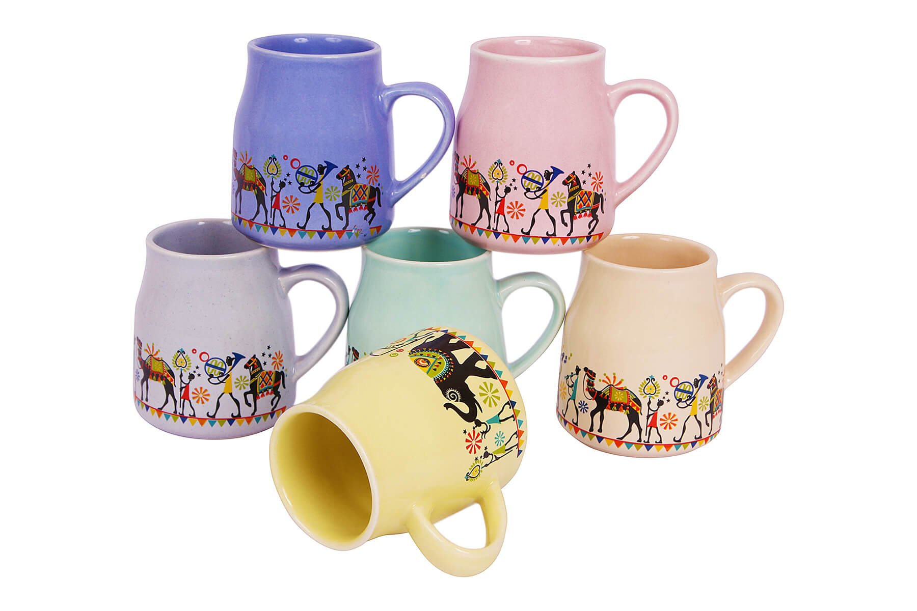 FLASK CHAI CUPS WITH ELEPHANT MOTIF (SET OF 6)