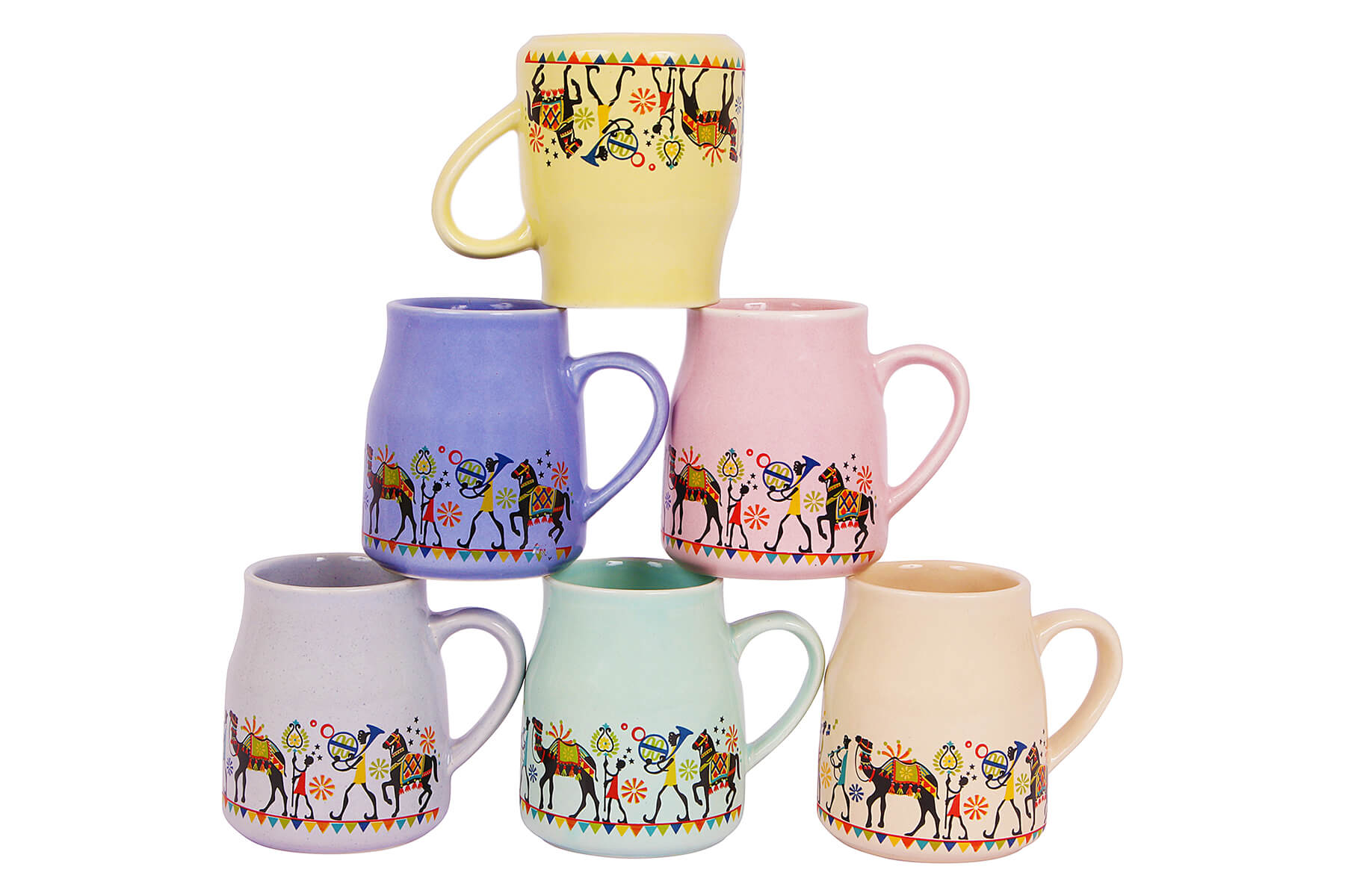 FLASK CHAI CUPS WITH ELEPHANT MOTIF (SET OF 6)